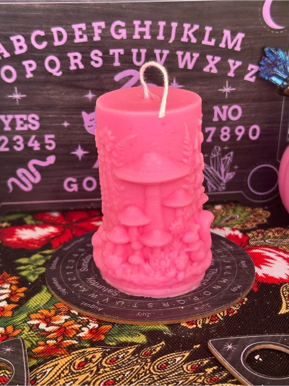 Pink Mushroom Forest Pillar Candle | Cottagecore Mushroom Candle